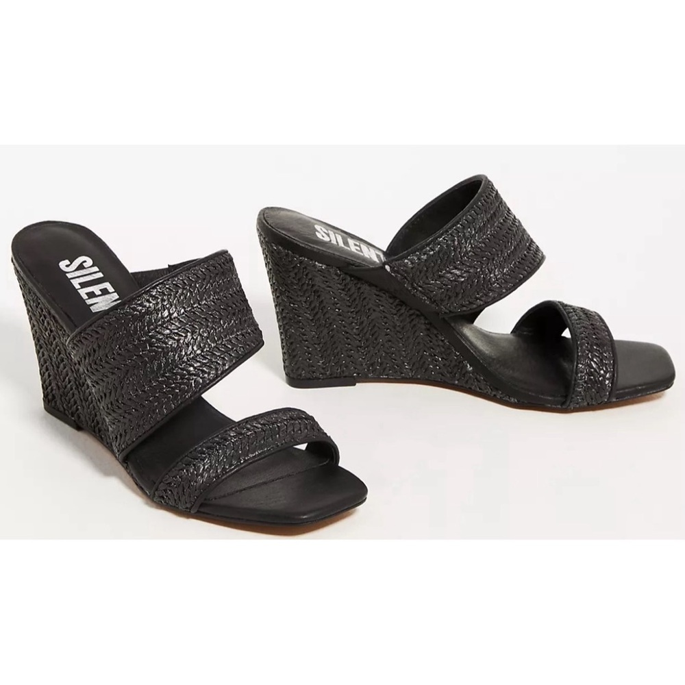 Anthropologie Silent D Raffia Black Wedge Sandals NWT Size 41 (10)